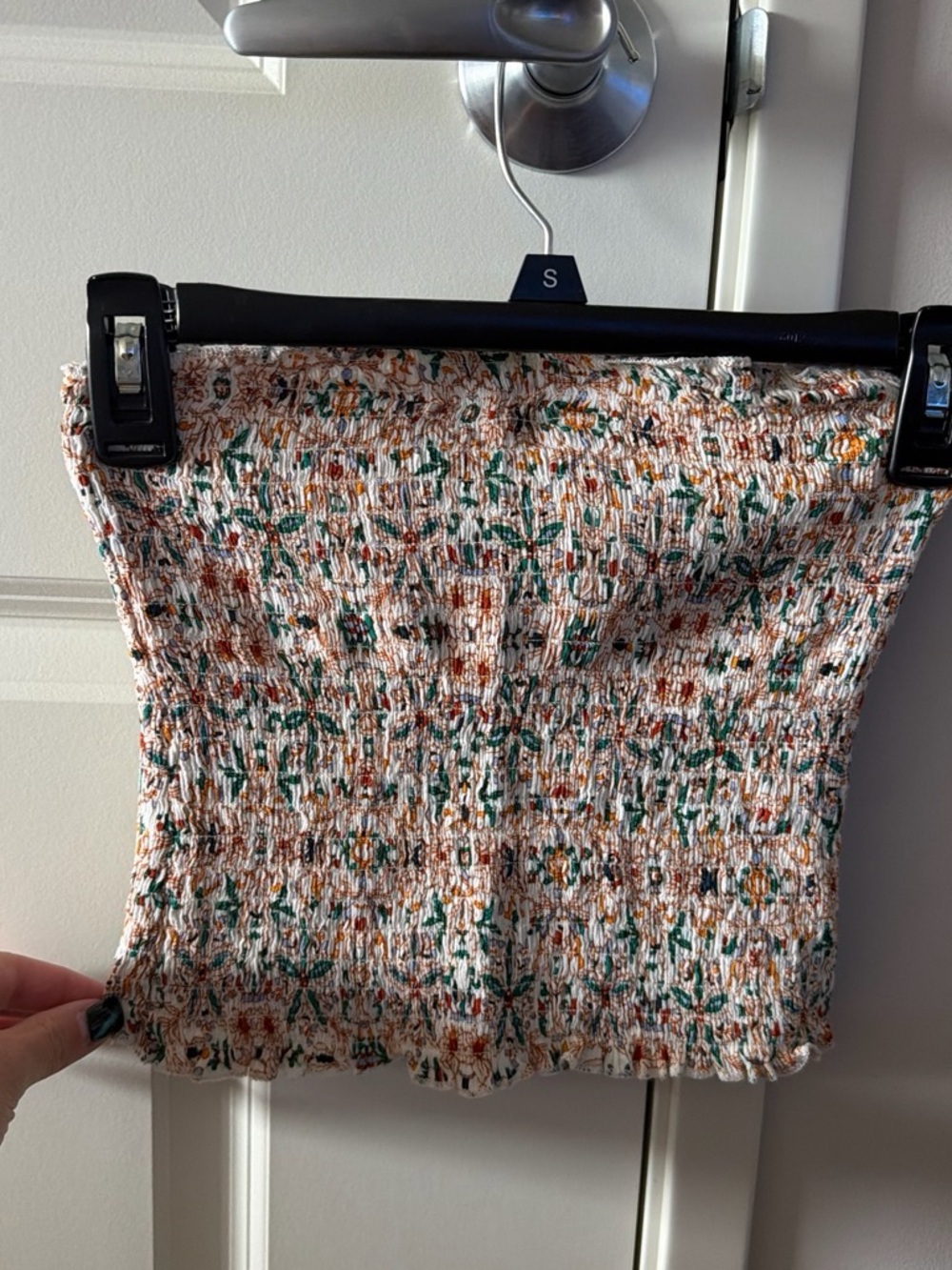 Smocked Floral Tube top in Cream and Green